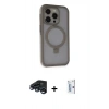 MARSİLYAN™- iPhone 15 Pro Kılıf Ahenk Yansıma Özel Seri - Siyah Bilvis 0.18mm Plus Cam Ekran Koruyucu + Raze Metal Kamera Lens - LT