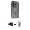 MARSİLYAN™- iPhone 15 Pro Kılıf Ahenk Yansıma Özel Seri - Siyah Bilvis 3D Cam Ekran Koruyucu + Titanyum Gri Raze Metal Kamera Lens