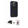 MARSİLYAN™- iPhone 15 Pro Kılıf Ahenk Yansıma Özel Seri - Siyah Bilvis 3D Mat Cam Ekran Koruyucu + Gümüş Raze Metal Kamera Lens