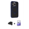 MARSİLYAN™- iPhone 15 Pro Kılıf Ahenk Yansıma Özel Seri - Siyah Bilvis 5in1 5D Magic Hayalet Cam Ekran Koruyucu + Titanyum Gri Raze Metal Kamera Lens