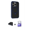 MARSİLYAN™- iPhone 15 Pro Kılıf Ahenk Yansıma Özel Seri - Siyah Bilvis 5in1 5D Magic Hayalet Cam Ekran Koruyucu + Lacivert Raze Metal Kamera Lens