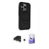 MARSİLYAN™- iPhone 15 Pro Kılıf Ahenk Yansıma Özel Seri - Siyah Bilvis 5in1 5D Magic Hayalet Cam Ekran Koruyucu + Raze Metal Kamera Lens - GS