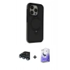 MARSİLYAN™- iPhone 15 Pro Kılıf Ahenk Yansıma Özel Seri - Siyah Bilvis 5in1 5D Magic Hayalet Cam Ekran Koruyucu + Lacivert Raze Metal Kamera Lens