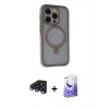 MARSİLYAN™- iPhone 15 Pro Kılıf Ahenk Yansıma Özel Seri - Siyah Bilvis 5in1 5D Magic Hayalet Cam Ekran Koruyucu + Lacivert Raze Metal Kamera Lens