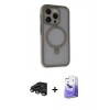 MARSİLYAN™- iPhone 15 Pro Kılıf Ahenk Yansıma Özel Seri - Siyah Bilvis 5in1 5D Magic Hayalet Cam Ekran Koruyucu + Titanyum Gri Raze Metal Kamera Lens