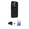 MARSİLYAN™- iPhone 15 Pro Kılıf Ahenk Yansıma Özel Seri - Siyah Bilvis 5in1 5D Magic Hayalet Cam Ekran Koruyucu + Titanyum Gri Raze Metal Kamera Lens