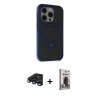 MARSİLYAN™- iPhone 15 Pro Kılıf Ahenk Yansıma Özel Seri - Siyah Bilvis Hayalet Cam Ekran Koruyucu + Lacivert Raze Metal Kamera Lens