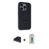 MARSİLYAN™- iPhone 15 Pro Kılıf Ahenk Yansıma Özel Seri - Siyah Polymer Nano Ekran Koruyucu + Raze Metal Kamera Lens - TMGI