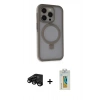 MARSİLYAN™- iPhone 15 Pro Kılıf Ahenk Yansıma Özel Seri - Siyah Polymer Nano Ekran Koruyucu + Siyah Raze Metal Kamera Lens