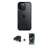 MARSİLYAN™- iPhone 15 Pro Kılıf Akış Çizgi Koleksiyonu - Siyah 360 Mat Full Body Arka Koruyucu + Raze Metal Kamera Lens - GS