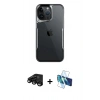 MARSİLYAN™- iPhone 15 Pro Kılıf Akış Çizgi Koleksiyonu - Siyah 3D Antistatik Cam Ekran Koruyucu + Raze Metal Kamera Lens - SH