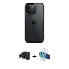 MARSİLYAN™- iPhone 15 Pro Kılıf Akış Çizgi Koleksiyonu - Siyah 3D Antistatik Cam Ekran Koruyucu + Raze Metal Kamera Lens - TMGI