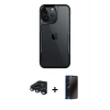 MARSİLYAN™- iPhone 15 Pro Kılıf Akış Çizgi Koleksiyonu - Siyah 3D Antistatik Hayalet Cam Ekran Koruyucu + Raze Metal Kamera Lens - LT