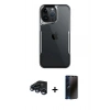 MARSİLYAN™- iPhone 15 Pro Kılıf Akış Çizgi Koleksiyonu - Siyah 3D Antistatik Hayalet Cam Ekran Koruyucu + Raze Metal Kamera Lens - LT
