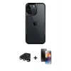 MARSİLYAN™- iPhone 15 Pro Kılıf Akış Çizgi Koleksiyonu - Siyah 3D Antistatik Mat Seramik Nano Ekran Koruyucu + Raze Metal Kamera Lens - TMGI