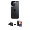 MARSİLYAN™- iPhone 15 Pro Kılıf Akış Çizgi Koleksiyonu - Siyah 3D Antistatik Mat Seramik Nano Ekran Koruyucu + Raze Metal Kamera Lens - TMGI