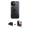 MARSİLYAN™- iPhone 15 Pro Kılıf Akış Çizgi Koleksiyonu - Siyah 3D Antistatik Mat Seramik Nano Ekran Koruyucu + Raze Metal Kamera Lens - SH