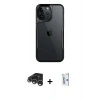 MARSİLYAN™- iPhone 15 Pro Kılıf Akış Çizgi Koleksiyonu - Siyah Bilvis 0.18mm Plus Cam Ekran Koruyucu + Raze Metal Kamera Lens - GS