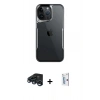 MARSİLYAN™- iPhone 15 Pro Kılıf Akış Çizgi Koleksiyonu - Siyah Bilvis 0.18mm Plus Cam Ekran Koruyucu + Raze Metal Kamera Lens - LT