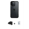 MARSİLYAN™- iPhone 15 Pro Kılıf Akış Çizgi Koleksiyonu - Siyah Bilvis 0.18mm Plus Cam Ekran Koruyucu + Raze Metal Kamera Lens - SH