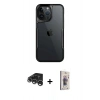 MARSİLYAN™- iPhone 15 Pro Kılıf Akış Çizgi Koleksiyonu - Siyah Bilvis 3D Cam Ekran Koruyucu + Raze Metal Kamera Lens - GS
