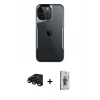 MARSİLYAN™- iPhone 15 Pro Kılıf Akış Çizgi Koleksiyonu - Siyah Bilvis 3D Cam Ekran Koruyucu + Raze Metal Kamera Lens - SH