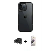 MARSİLYAN™- iPhone 15 Pro Kılıf Akış Çizgi Koleksiyonu - Siyah Bilvis 3D Mat Cam Ekran Koruyucu + Raze Metal Kamera Lens - TMGI