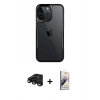 MARSİLYAN™- iPhone 15 Pro Kılıf Akış Çizgi Koleksiyonu - Siyah Bilvis 3D Mat Cam Ekran Koruyucu + Raze Metal Kamera Lens - SH