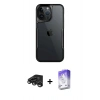 MARSİLYAN™- iPhone 15 Pro Kılıf Akış Çizgi Koleksiyonu - Siyah Bilvis 5in1 3D Magic Cam Ekran Koruyucu + Raze Metal Kamera Lens - TMGI