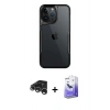 MARSİLYAN™- iPhone 15 Pro Kılıf Akış Çizgi Koleksiyonu - Siyah Bilvis 5in1 5D Magic Hayalet Cam Ekran Koruyucu + Raze Metal Kamera Lens - GS