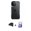 MARSİLYAN™- iPhone 15 Pro Kılıf Akış Çizgi Koleksiyonu - Siyah Bilvis 5in1 5D Magic Hayalet Cam Ekran Koruyucu + Raze Metal Kamera Lens - GS