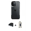 MARSİLYAN™- iPhone 15 Pro Kılıf Akış Çizgi Koleksiyonu - Siyah Bilvis Hayalet Cam Ekran Koruyucu + Raze Metal Kamera Lens - LT