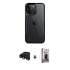 MARSİLYAN™- iPhone 15 Pro Kılıf Akış Çizgi Koleksiyonu - Siyah Bilvis Hayalet Cam Ekran Koruyucu + Raze Metal Kamera Lens - SH