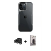 MARSİLYAN™- iPhone 15 Pro Kılıf Akış Çizgi Koleksiyonu - Siyah Bilvis Hayalet Cam Ekran Koruyucu + Raze Metal Kamera Lens - TMGI