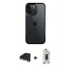 MARSİLYAN™- iPhone 15 Pro Kılıf Akış Çizgi Koleksiyonu - Siyah Bilvis Hayalet Cam Ekran Koruyucu + Raze Metal Kamera Lens - TMGI