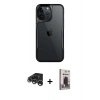 MARSİLYAN™- iPhone 15 Pro Kılıf Akış Çizgi Koleksiyonu - Siyah Bilvis Hayalet Cam Ekran Koruyucu + Raze Metal Kamera Lens - GS