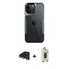 MARSİLYAN™- iPhone 15 Pro Kılıf Akış Çizgi Koleksiyonu - Siyah Bilvis Hayalet Cam Ekran Koruyucu + Raze Metal Kamera Lens - TMGI