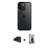 MARSİLYAN™- iPhone 15 Pro Kılıf Akış Çizgi Koleksiyonu - Siyah Bilvis Hayalet Cam Ekran Koruyucu + Raze Metal Kamera Lens - TMGI