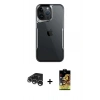 MARSİLYAN™- iPhone 15 Pro Kılıf Akış Çizgi Koleksiyonu - Siyah Buffer Cam Ekran Koruyucu + Raze Metal Kamera Lens - GS