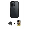 MARSİLYAN™- iPhone 15 Pro Kılıf Akış Çizgi Koleksiyonu - Siyah Buffer Cam Ekran Koruyucu + Raze Metal Kamera Lens - TMGI