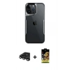 MARSİLYAN™- iPhone 15 Pro Kılıf Akış Çizgi Koleksiyonu - Siyah Buffer Cam Ekran Koruyucu + Raze Metal Kamera Lens - TMGI