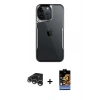 MARSİLYAN™- iPhone 15 Pro Kılıf Akış Çizgi Koleksiyonu - Siyah Buffer Hayalet Cam Ekran Koruyucu + Raze Metal Kamera Lens - GS