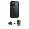 MARSİLYAN™- iPhone 15 Pro Kılıf Akış Çizgi Koleksiyonu - Siyah Buffer Hayalet Cam Ekran Koruyucu + Raze Metal Kamera Lens - TMGI