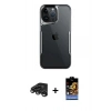 MARSİLYAN™- iPhone 15 Pro Kılıf Akış Çizgi Koleksiyonu - Siyah Buffer Hayalet Cam Ekran Koruyucu + Raze Metal Kamera Lens - TMGI