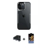 MARSİLYAN™- iPhone 15 Pro Kılıf Akış Çizgi Koleksiyonu - Siyah Buffer Hayalet Cam Ekran Koruyucu + Raze Metal Kamera Lens - LT