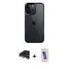 MARSİLYAN™- iPhone 15 Pro Kılıf Akış Çizgi Koleksiyonu - Siyah Joko 5D Cam + Raze Metal Kamera Lens - GS