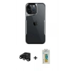 MARSİLYAN™- iPhone 15 Pro Kılıf Akış Çizgi Koleksiyonu - Siyah Polymer Nano Ekran Koruyucu + Raze Metal Kamera Lens - SH