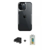 MARSİLYAN™- iPhone 15 Pro Kılıf Akış Çizgi Koleksiyonu - Siyah Polymer Nano Ekran Koruyucu + Raze Metal Kamera Lens - TMGI