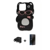 MARSİLYAN™- iPhone 15 Pro Kılıf Akış Yansıma - Siyah 3D Antistatik Hayalet Cam Ekran Koruyucu + Raze Metal Kamera Lens - SH