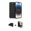 MARSİLYAN™- iPhone 15 Pro Kılıf Atlas Koleksiyonu - Siyah 3D Antistatik Mat Seramik Nano Ekran Koruyucu + Raze Metal Kamera Lens - SH